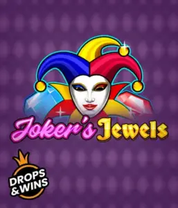 Enjoy the vibrant ambiance of the Joker's Jewels game by Pragmatic Play, featuring a captivating joker's mask decorated with a brightly colored jester hat. This graphic evokes the light-hearted fun of casino gaming, set against a purple background. Great for those who love classic slot games, delivering a thrilling gaming experience. 