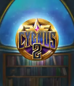 Explore the enchanting visuals of Cygnus 2 Slot by ELK Studios, showcasing a spectacular golden emblem with a bright color scheme. Set against a mystical library setting, this graphic captures the theme of adventure and mystery. 